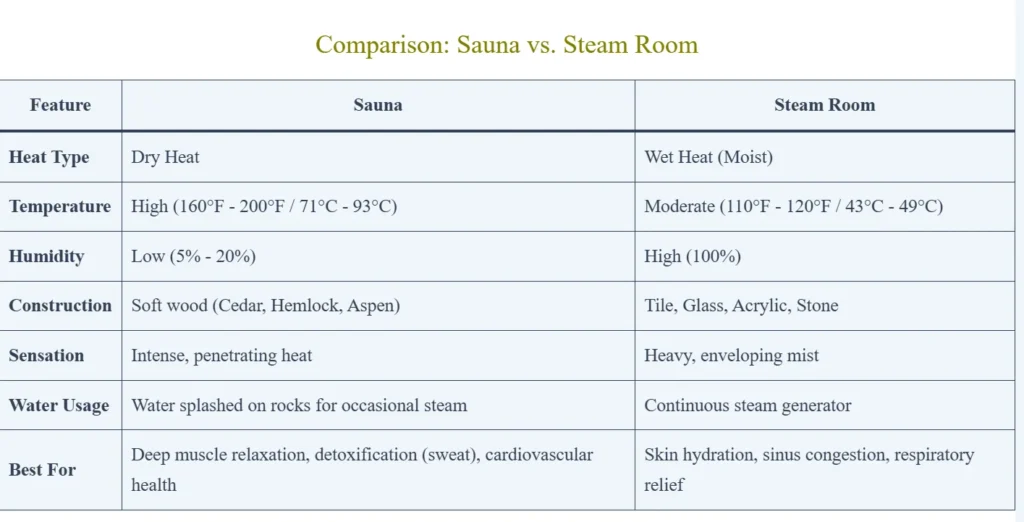 Sauna vs. Steam Room