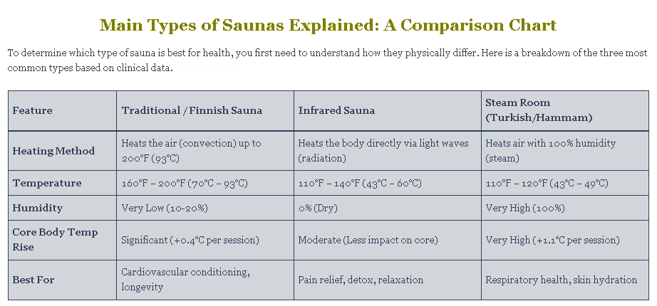 Main Types of Saunas Explained: A Comparison Chart