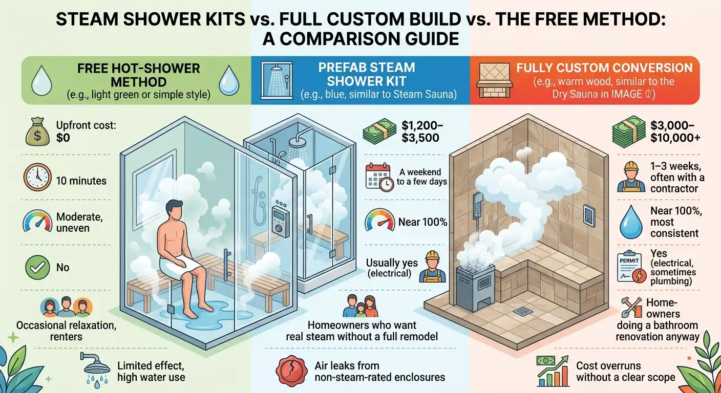 Steam Shower Kits vs. Full Custom Build vs. the Free Method