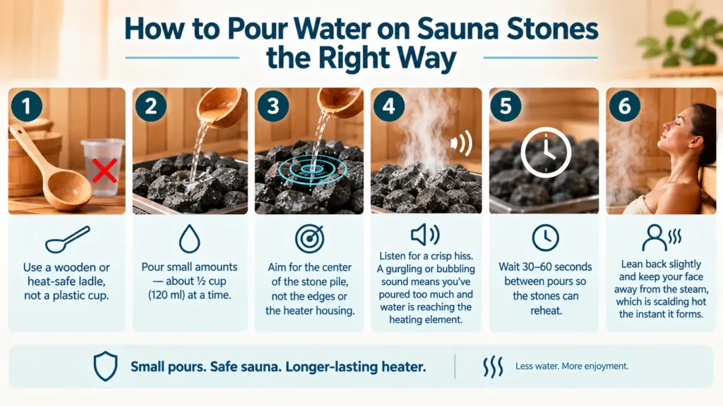 How to Pour Water on Sauna Stones the Right Way