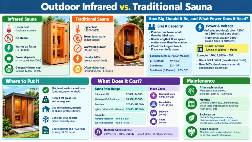 Outdoor Infrared vs. Traditional Sauna Where to Put It