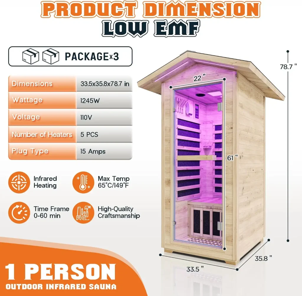 1 Person Outdoor Infrared Sauna with Asphalt Shingle Roof