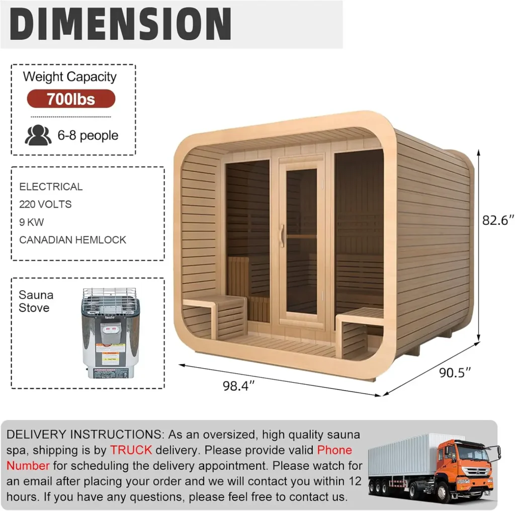 6 Person Outdoor Steam Sauna with Porch
