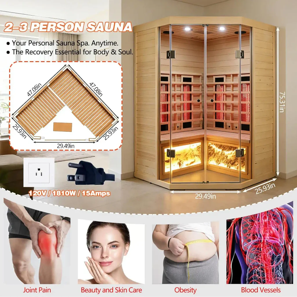 Ceramic 2-3 Person Infrared Sauna with Red Light Therapy