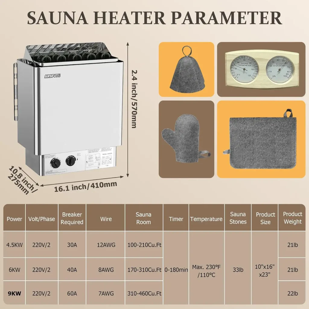 Electric Sauna Stove with UL Test Report Thermo-Hygrometer Sauna Hat Set