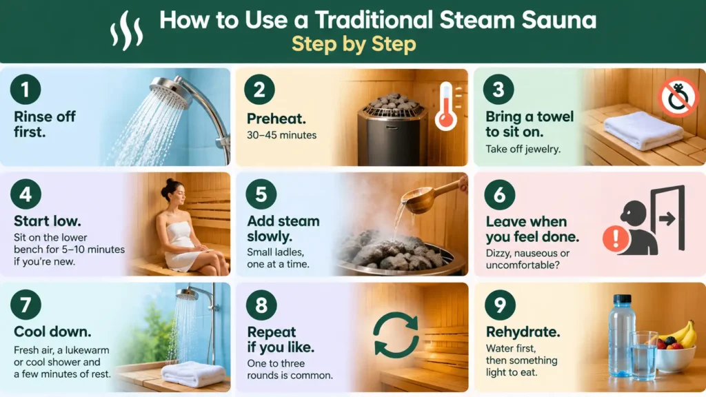 How to Use a Traditional Steam Sauna, Step by Step