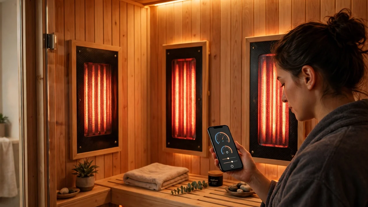 Smart infrared sauna cabin controlled from a phone app