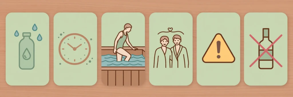 Infrared sauna cold plunge safety checklist for beginners: hydrate, start short, plunge with a buddy