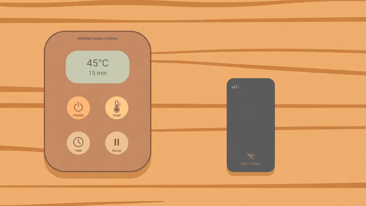 Infrared sauna on-cabin control panel as offline fallback when the phone app cannot connect